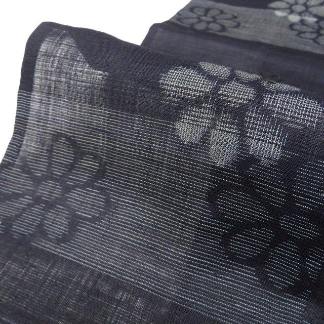 特選 夏物 宮古上布 夏着物 着物 中古 苧麻 カジュアル 花模様 濃紺色 身丈147cm 裄67cm SA きもの北條 A1343-4の画像