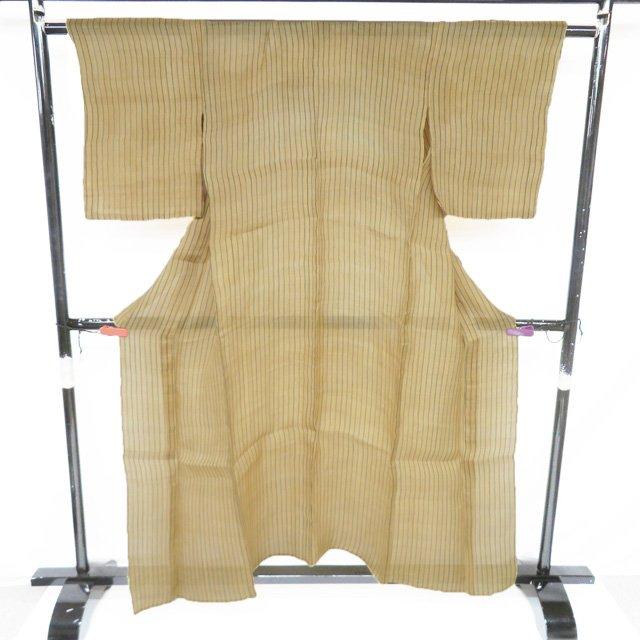 特選 夏物 夏着物 芭蕉布 着物 中古 カジュアル 縦縞模様 ストライプ 枯色 黒色 身丈157.5cm 裄62.5cm M きもの北條 A1347-1の画像