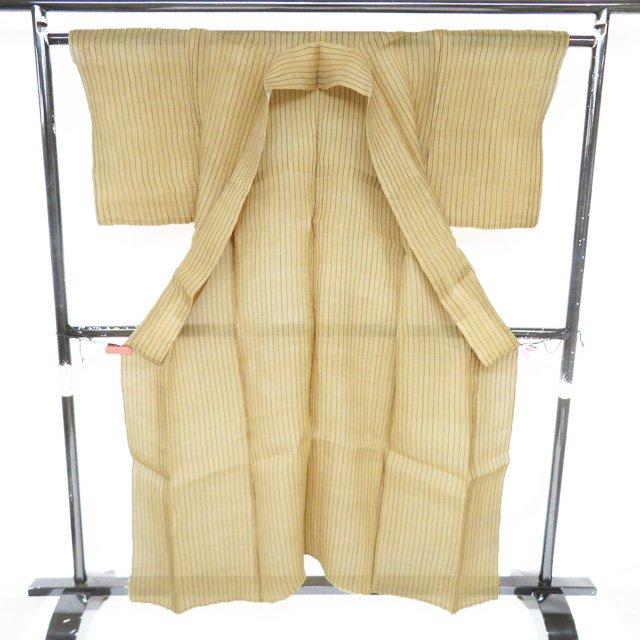 特選 夏物 夏着物 芭蕉布 着物 中古 カジュアル 縦縞模様 ストライプ 枯色 黒色 身丈157.5cm 裄62.5cm M きもの北條 A1347-1の画像