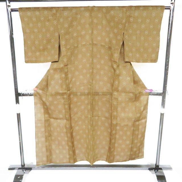 特選 夏物 夏着物 越後上布 着物 中古 苧麻 カジュアル 花風絣模様 朽葉色 身丈151cm 裄62cm SA きもの北條 A1347-2の画像