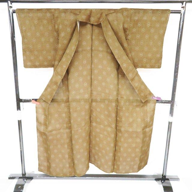 特選 夏物 夏着物 越後上布 着物 中古 苧麻 カジュアル 花風絣模様 朽葉色 身丈151cm 裄62cm SA きもの北條 A1347-2の画像