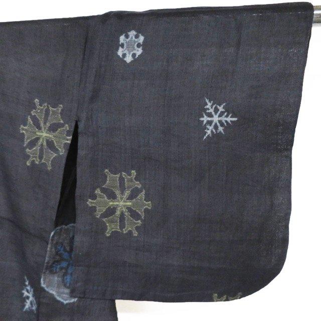 特選 夏物 宮古上布 夏着物 着物 中古 苧麻 カジュアル 雪花模様 濃紺色 身丈157cm 裄62cm M きもの北條 A1347-5の画像