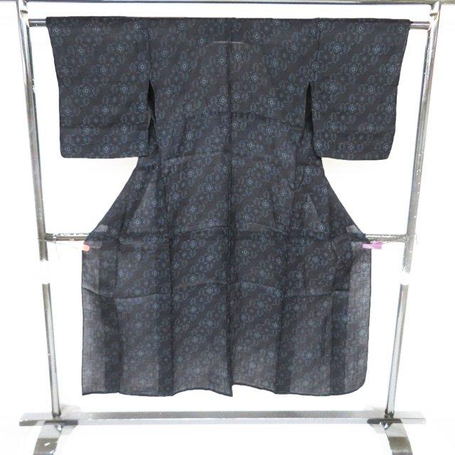 特選 夏物 宮古上布 夏着物 着物 中古 苧麻 カジュアル 幾何学模様 濃紺色 身丈145cm 裄61.5cm SA きもの北條 A1347-8の画像