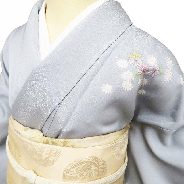特選 付け下げ 付下げ 訪問着 着物 中古 正絹 袷 花の図 秋草 銀通し 銀鼠色 多色 身丈162cm 裄66.5cm M きもの北條 A1353-2_2