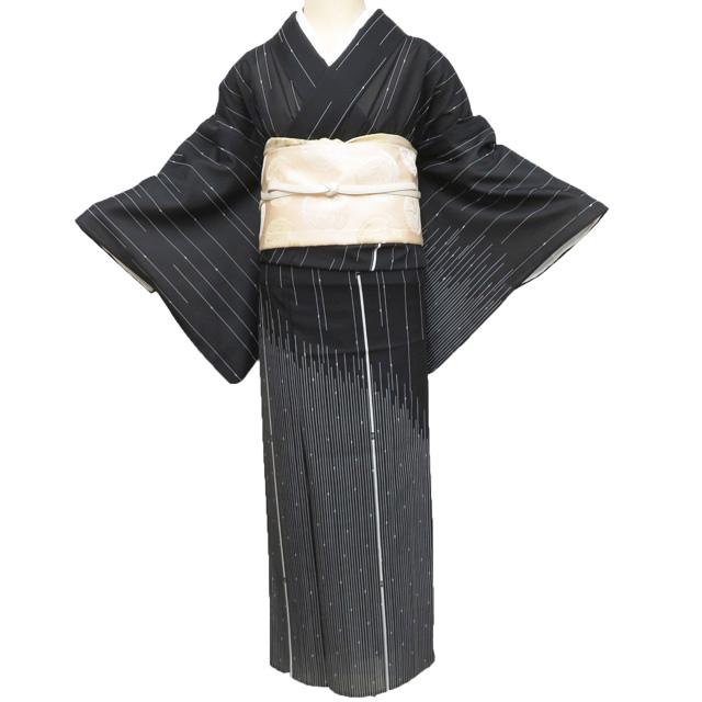 夏物 夏着物 夏大島 大島紬 着物 中古 正絹 カジュアル 線模様 黒色 身丈157cm 裄65cm M きもの北條 A1354-14 夏物 夏着物 夏大島 大島紬 着物 中古 正絹 カジュアル 線模様 黒色