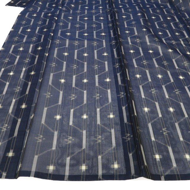 夏物 夏着物 琉球壁上布 着物 中古 正絹 カジュアル 絣模様 濃紺色 身丈167cm 裄67.5cm L トール ワイド きもの北條 A1354-4の画像