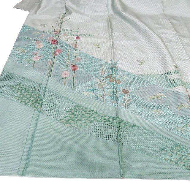 大島紬 着物 中古 袷 セミフォーマル 紋付 汕頭刺繍 スワトウ 花模様