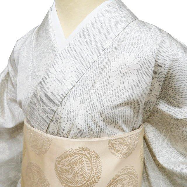 大島紬 白大島 着物 中古 正絹 単衣 カジュアル 花亀甲模様 オフ