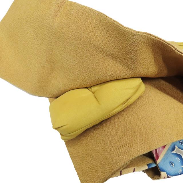 特選 作り帯 つけ帯 中古 リサイクル 仕立て上がり 越後屋 琉球紅型 玉那覇有公 扇子に松竹梅 縮緬地 薄香色 多色 きもの北條 A1359-10の画像