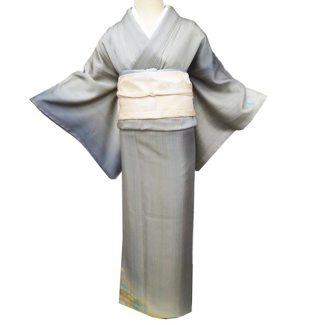 付下げ 付け下げ 訪問着 着物 未使用 正絹 袷 フォーマル 蝙蝠の図 灰みの黄緑系色 多色 身丈156.5cm 裄64cm M きもの北條 A1362-1の画像