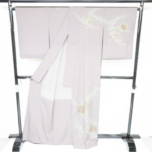 特選 訪問着 着物 未使用 正絹 袷 フォーマル 花の図 鴇鼠色 多色 金 身丈168cm 裄68cm L トール きもの北條 A1365-6の画像