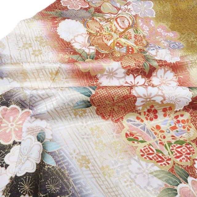 訪問着 着物 未使用 正絹 袷 金駒刺繍 花の図 地模様 紗彩型 黄橡色