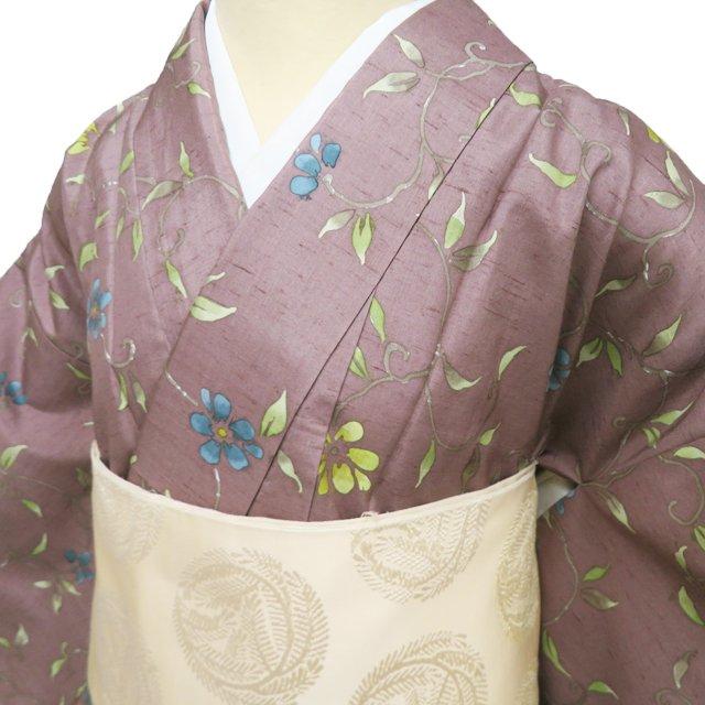 特選 牛首紬 着物 未使用 正絹 袷 カジュアル ラベル付き 花模様 光悦 
