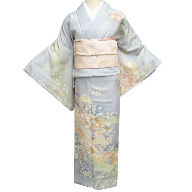 訪問着　身丈161　裄69　金駒刺繍　花模様　七宝　着物　061b 訪問着 身丈161 裄69 金駒刺繍 花模様 七宝 着物 061b 訪問着 身丈161
