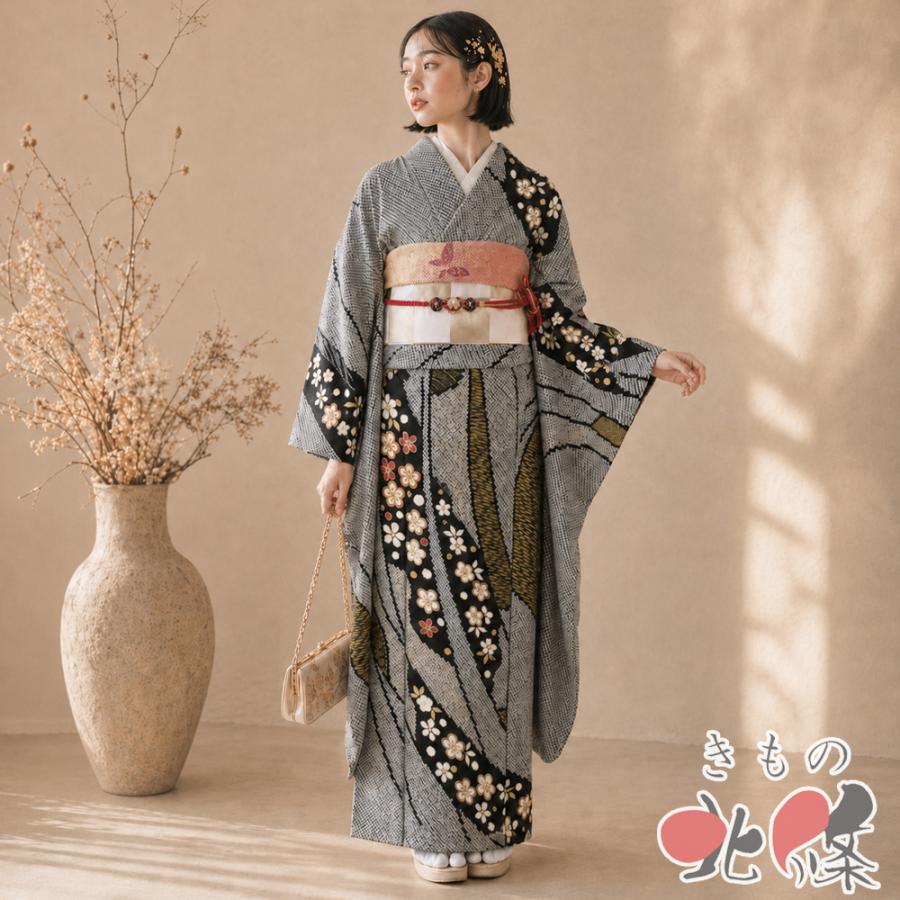 振袖 着物 中古 成人式 結婚式 結納 正絹 金駒刺繍 束ね熨斗に花の図 