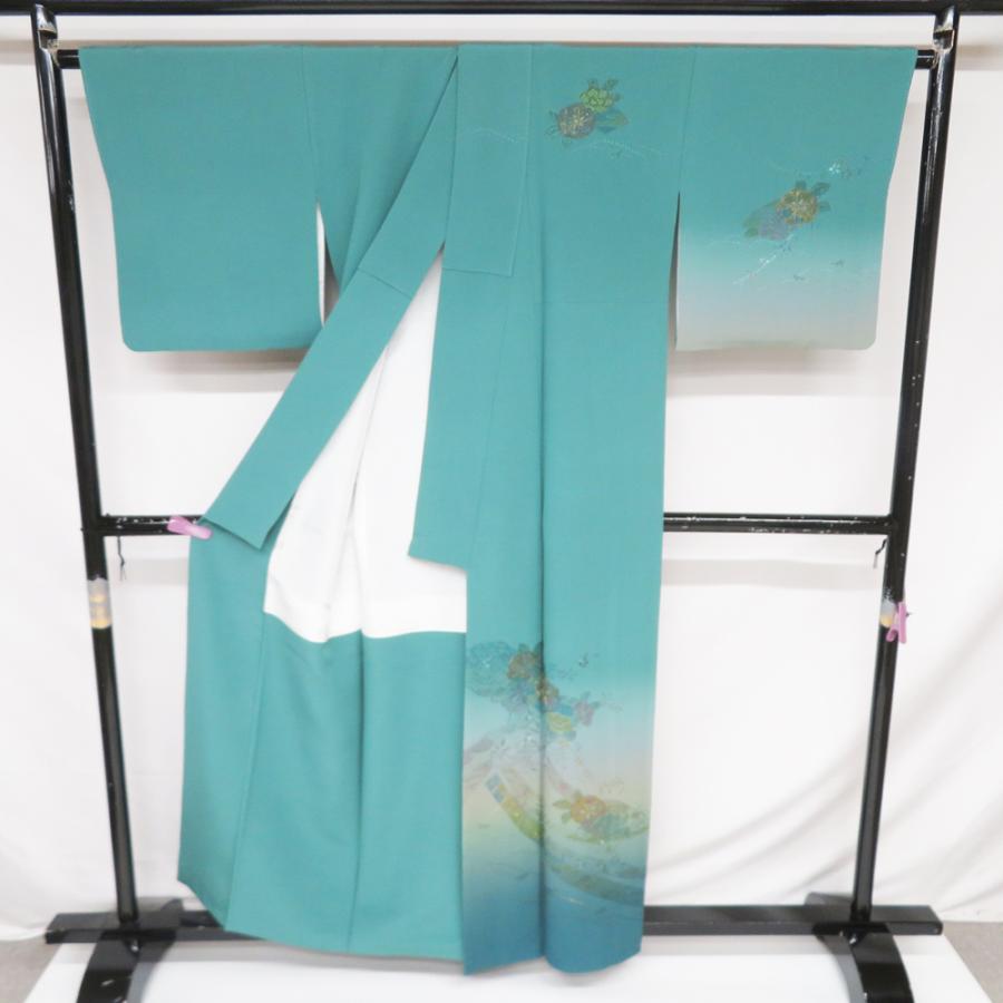 付下げ 付け下げ 訪問着 着物 中古 正絹 袷 紋付 汕頭刺繍 中国刺繍 暈