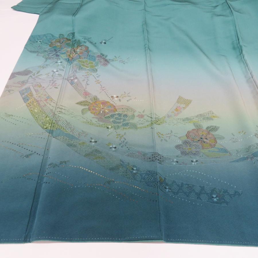 付下げ 付け下げ 訪問着 着物 中古 正絹 袷 紋付 汕頭刺繍 中国刺繍 暈