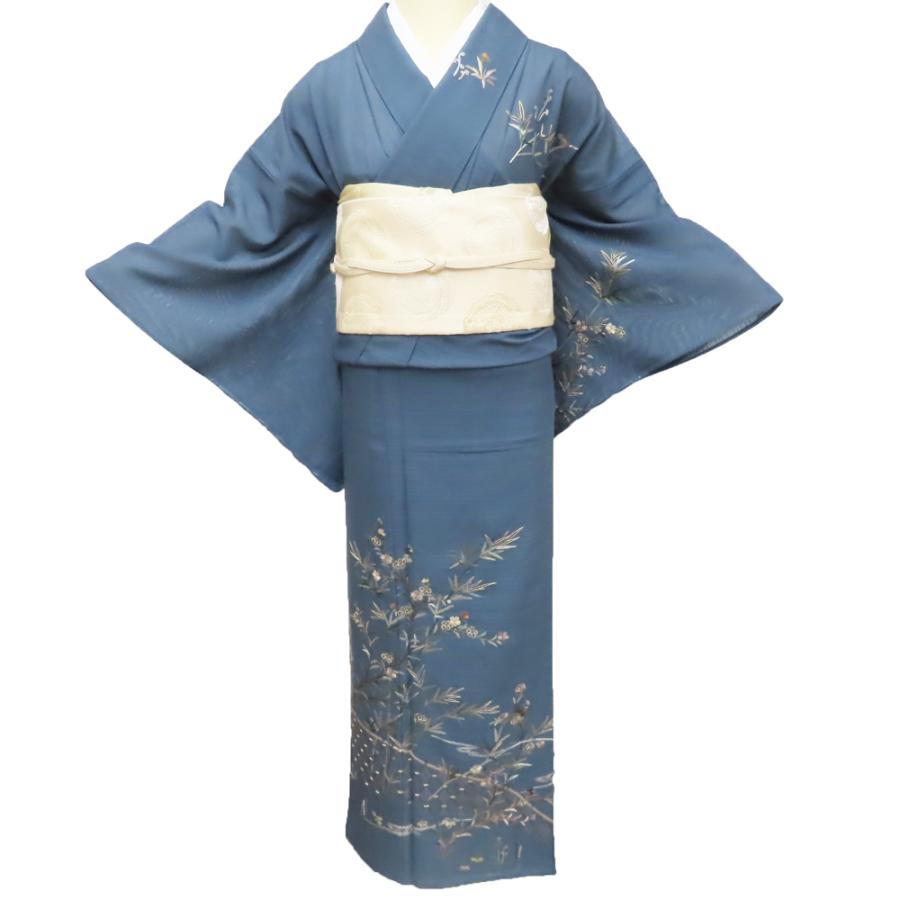 夏着物　夏用　フルセット　夏帯　絽　紗　訪問着・付け下げ　花刺繍　V4 刺繍 着物夏物 絽 訪問着 夏着物 夏用 フルセット 夏帯 絽 紗