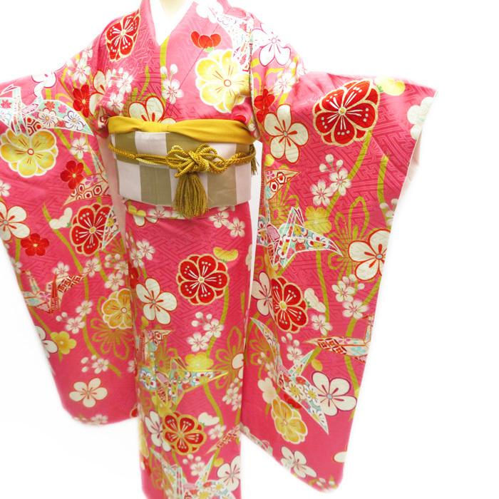 ☆きもの北條☆ 振袖 正絹 梅に折り鶴 金駒刺繍 成人式 結婚式 結納 