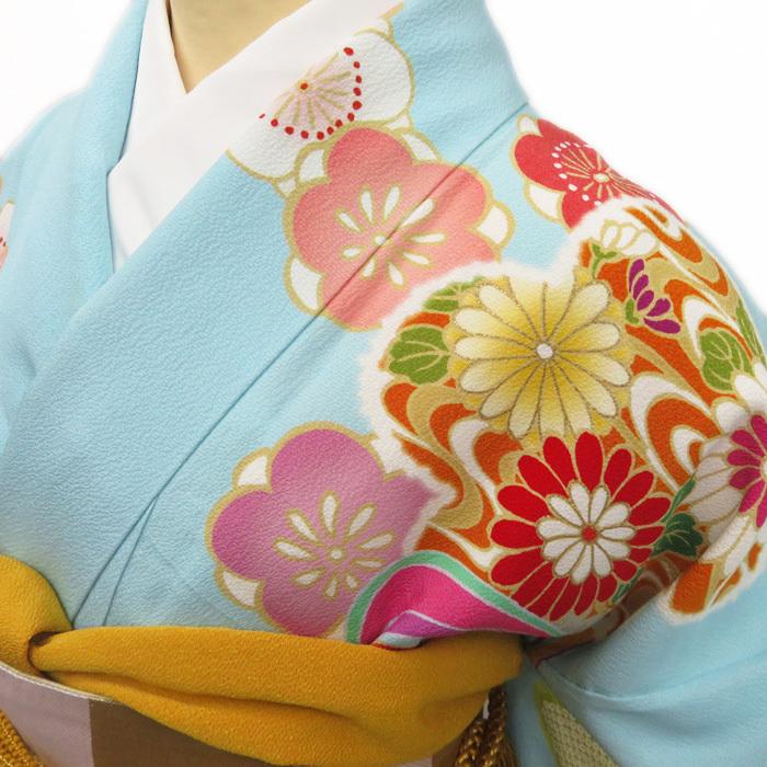 振袖 正絹花模様金駒刺繍 成人式 結婚式 トールA596-8 L【中古】