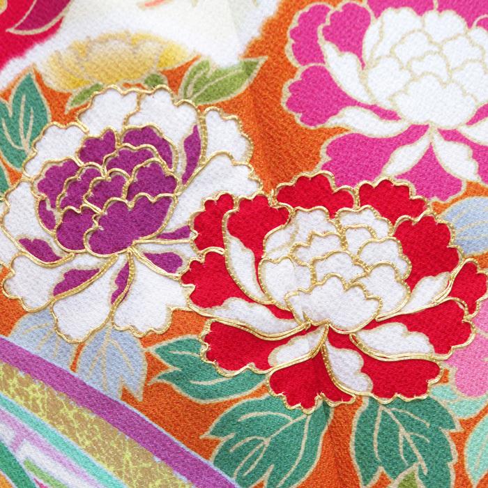 振袖 正絹花模様金駒刺繍 成人式 結婚式 トールA596-8 L【中古】