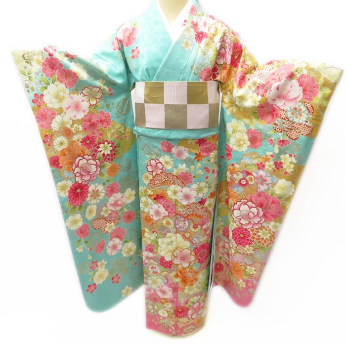 ☆きもの北條☆ 振袖 正絹 花模様 金駒刺繍 成人式 結婚式 結納 