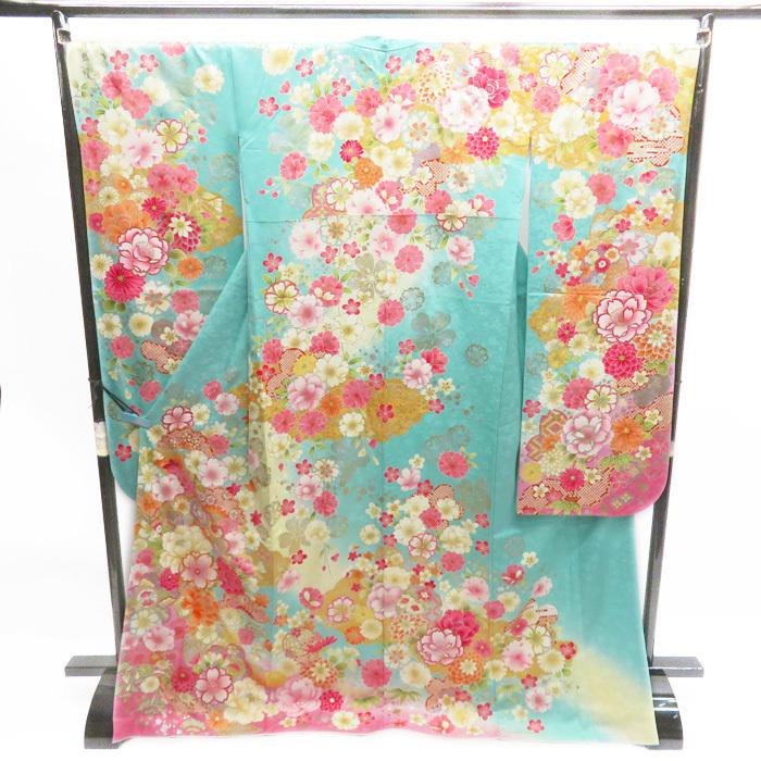 ☆きもの北條☆ 振袖 正絹 花模様 金駒刺繍 成人式 結婚式 結納 