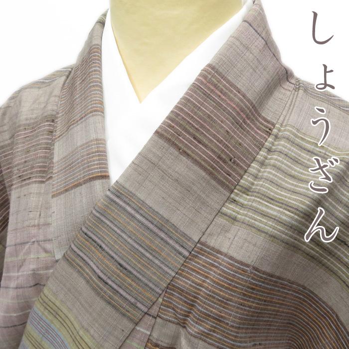 バーゲンで 紬地 格子模様 カジュアルな装いに 茶系色 着物 A691-4 M ...