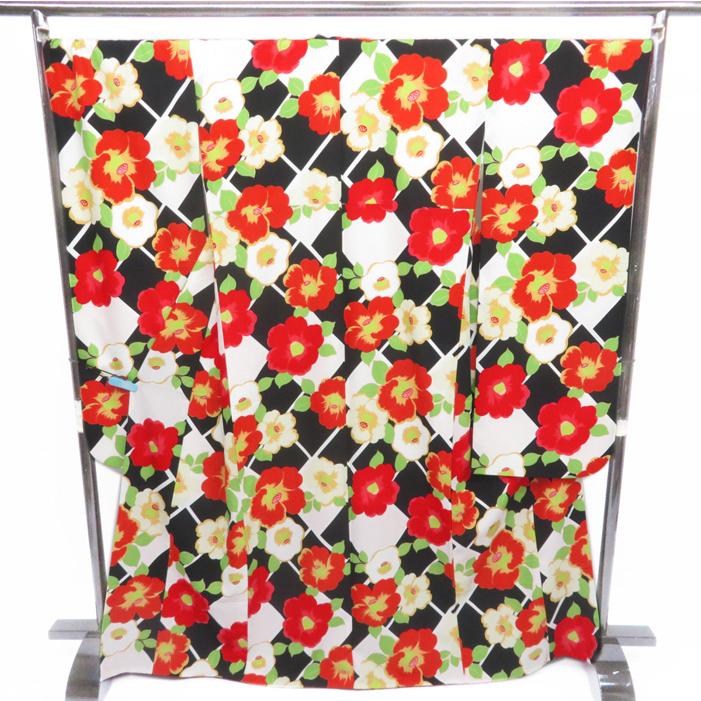 ☆きもの北條☆ キスミス 振袖 ポリエステル 花模様 椿 成人式 結婚式  