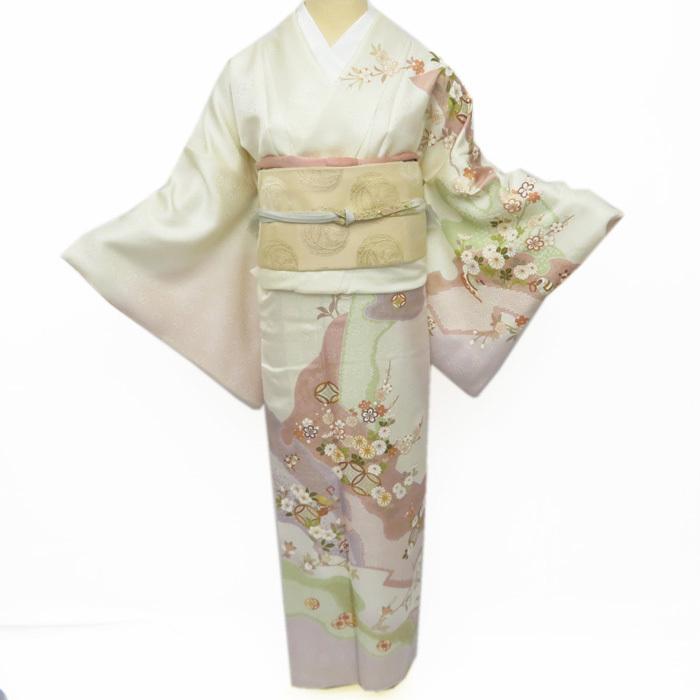 花の図宝物金駒刺繍地模様桜色訪問着A695-1 L 花の図宝物金駒刺繍地模様桜色訪問着A695-1 L