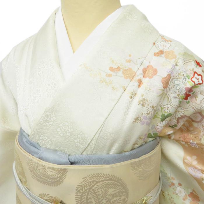 ★きもの北條★ 花の図　松竹梅　金駒刺繍　地模様　淑やかな和の装いに　トール　乳白色　桜色　訪問着　A695-8 L【新品】の画像