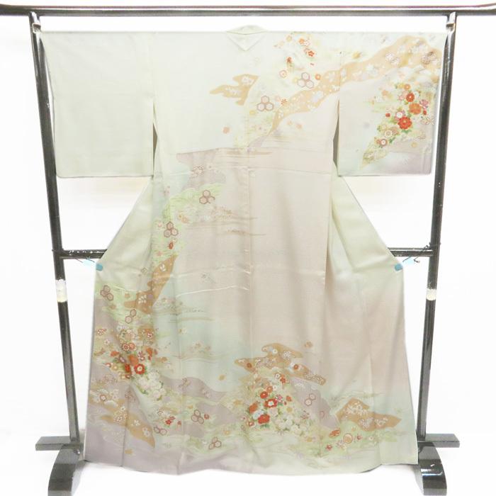 ★きもの北條★ 花の図　松竹梅　金駒刺繍　地模様　淑やかな和の装いに　トール　乳白色　桜色　訪問着　A695-8 L【新品】の画像