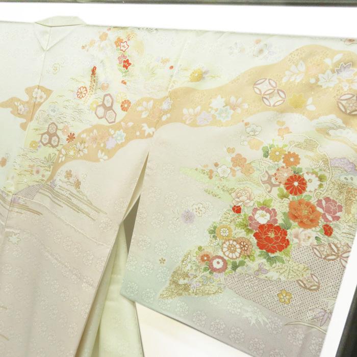 ★きもの北條★ 花の図　松竹梅　金駒刺繍　地模様　淑やかな和の装いに　トール　乳白色　桜色　訪問着　A695-8 L【新品】の画像