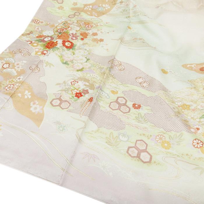 ★きもの北條★ 花の図　松竹梅　金駒刺繍　地模様　淑やかな和の装いに　トール　乳白色　桜色　訪問着　A695-8 L【新品】の画像