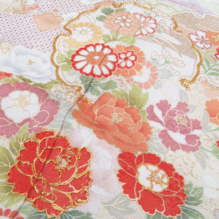 ★きもの北條★ 花の図　松竹梅　金駒刺繍　地模様　淑やかな和の装いに　トール　乳白色　桜色　訪問着　A695-8 L【新品】の画像
