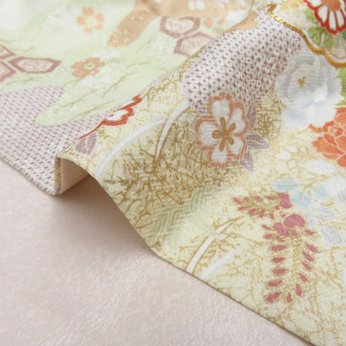 ★きもの北條★ 花の図　松竹梅　金駒刺繍　地模様　淑やかな和の装いに　トール　乳白色　桜色　訪問着　A695-8 L【新品】の画像