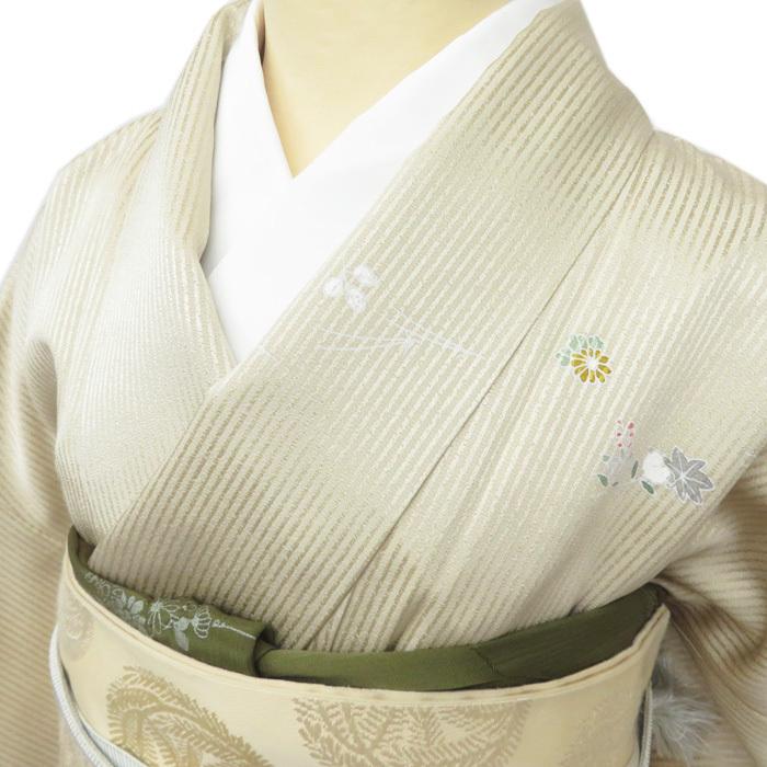 ★きもの北條★ 雪輪に花模様　吹き寄せ文　縦縞模様　落ち着きある艶やかな装いに　トール　白茶色　訪問着　A696-2 L【新品】の画像