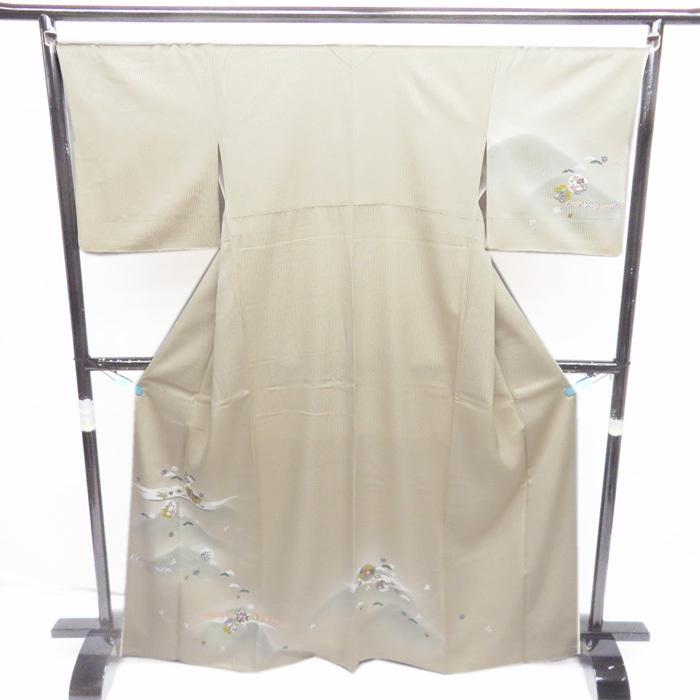 ★きもの北條★ 雪輪に花模様　吹き寄せ文　縦縞模様　落ち着きある艶やかな装いに　トール　白茶色　訪問着　A696-2 L【新品】の画像