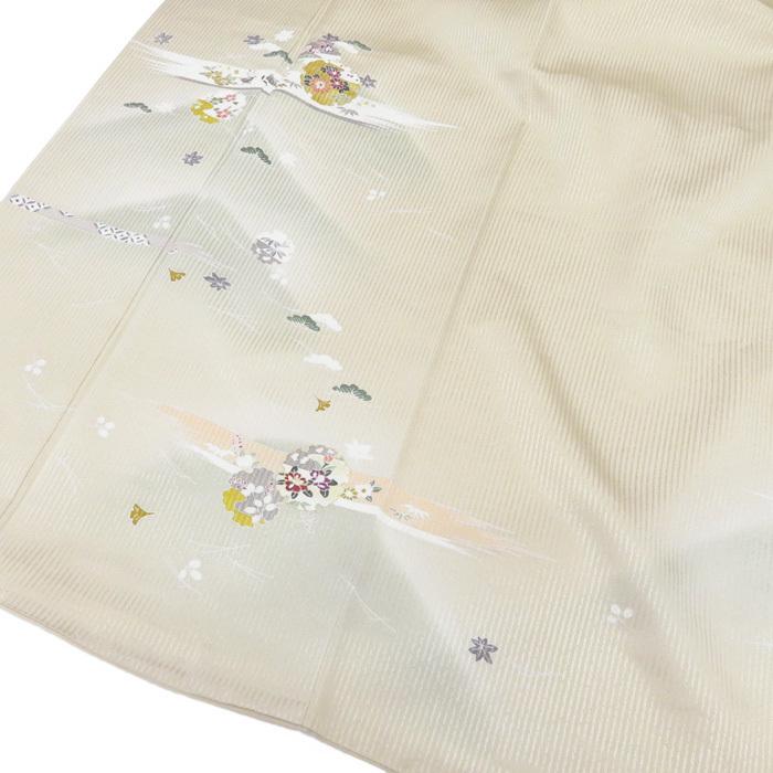 ★きもの北條★ 雪輪に花模様　吹き寄せ文　縦縞模様　落ち着きある艶やかな装いに　トール　白茶色　訪問着　A696-2 L【新品】の画像