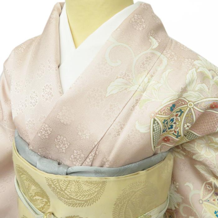 ★きもの北條★ 花の図　七宝文　金駒刺繍　地模様　洗練された装いに　トール　一斤染色　訪問着　A696-4 L【新品】の画像
