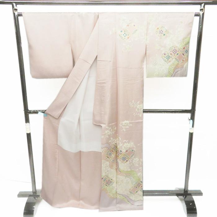★きもの北條★ 花の図　七宝文　金駒刺繍　地模様　洗練された装いに　トール　一斤染色　訪問着　A696-4 L【新品】の画像