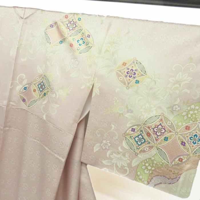★きもの北條★ 花の図　七宝文　金駒刺繍　地模様　洗練された装いに　トール　一斤染色　訪問着　A696-4 L【新品】の画像