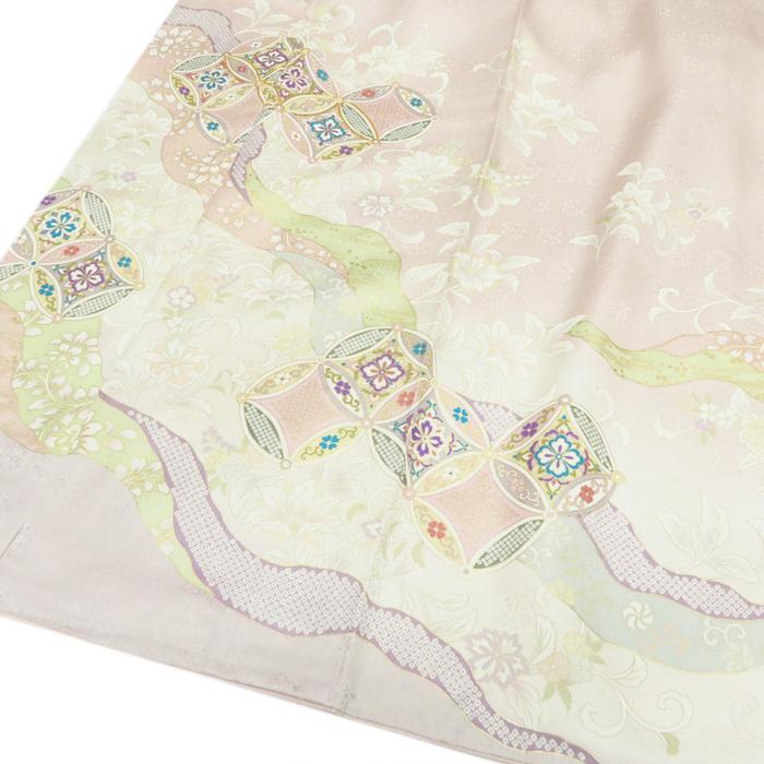 ★きもの北條★ 花の図　七宝文　金駒刺繍　地模様　洗練された装いに　トール　一斤染色　訪問着　A696-4 L【新品】の画像
