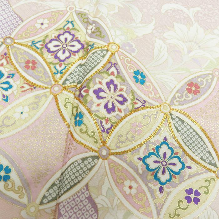 ★きもの北條★ 花の図　七宝文　金駒刺繍　地模様　洗練された装いに　トール　一斤染色　訪問着　A696-4 L【新品】の画像