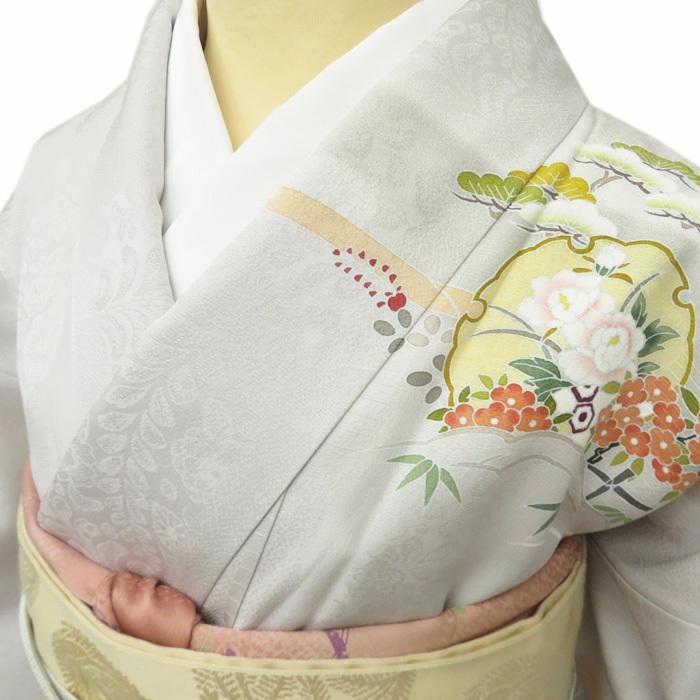 ★きもの北條★ 雪輪に花模様　松竹梅　地模様　気品漂う装いに　トール　絹鼠色　訪問着　A696-6 L【新古品】の画像