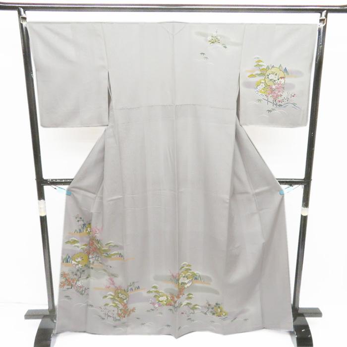 ★きもの北條★ 雪輪に花模様　松竹梅　地模様　気品漂う装いに　トール　絹鼠色　訪問着　A696-6 L【新古品】の画像