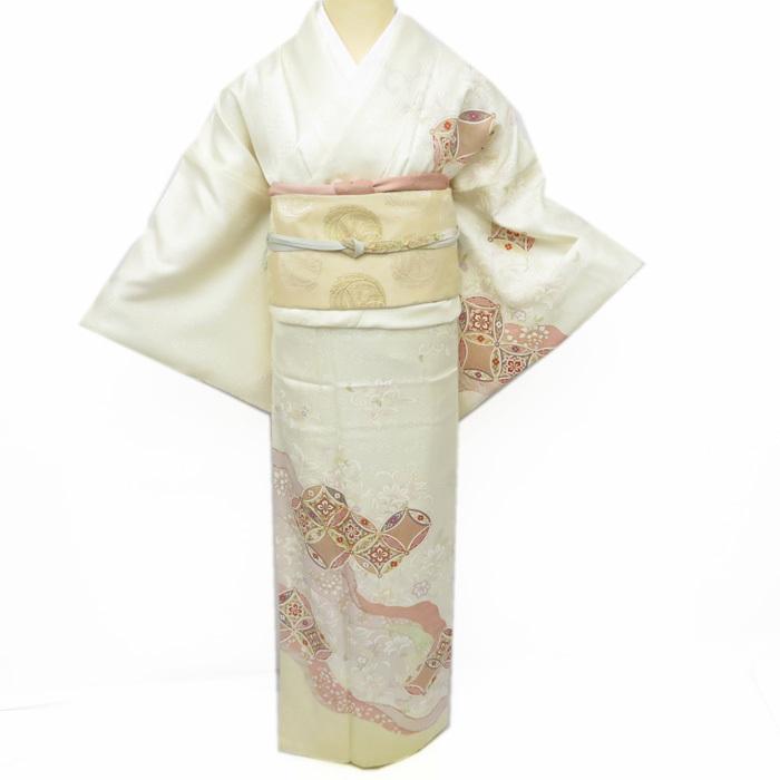 ☆きもの北條☆ 花の図 七宝文 金駒刺繍 地模様 洗練された装いに