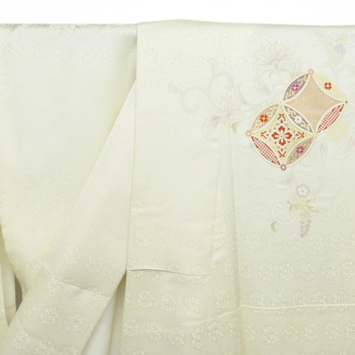 ★きもの北條★ 花の図　七宝文　金駒刺繍　地模様　洗練された装いに　トール　乳白色　胡粉色　訪問着　A696-7 L【新品】の画像