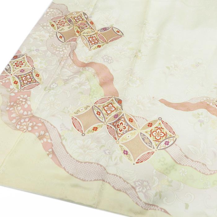 ★きもの北條★ 花の図　七宝文　金駒刺繍　地模様　洗練された装いに　トール　乳白色　胡粉色　訪問着　A696-7 L【新品】の画像