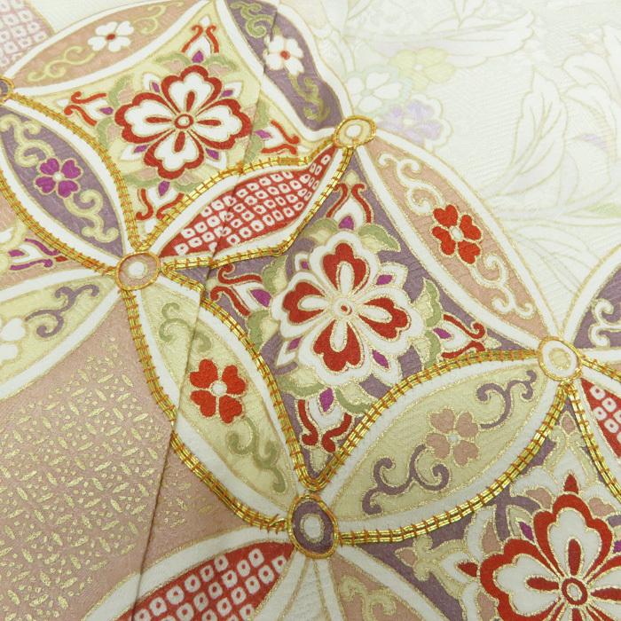 ★きもの北條★ 花の図　七宝文　金駒刺繍　地模様　洗練された装いに　トール　乳白色　胡粉色　訪問着　A696-7 L【新品】の画像